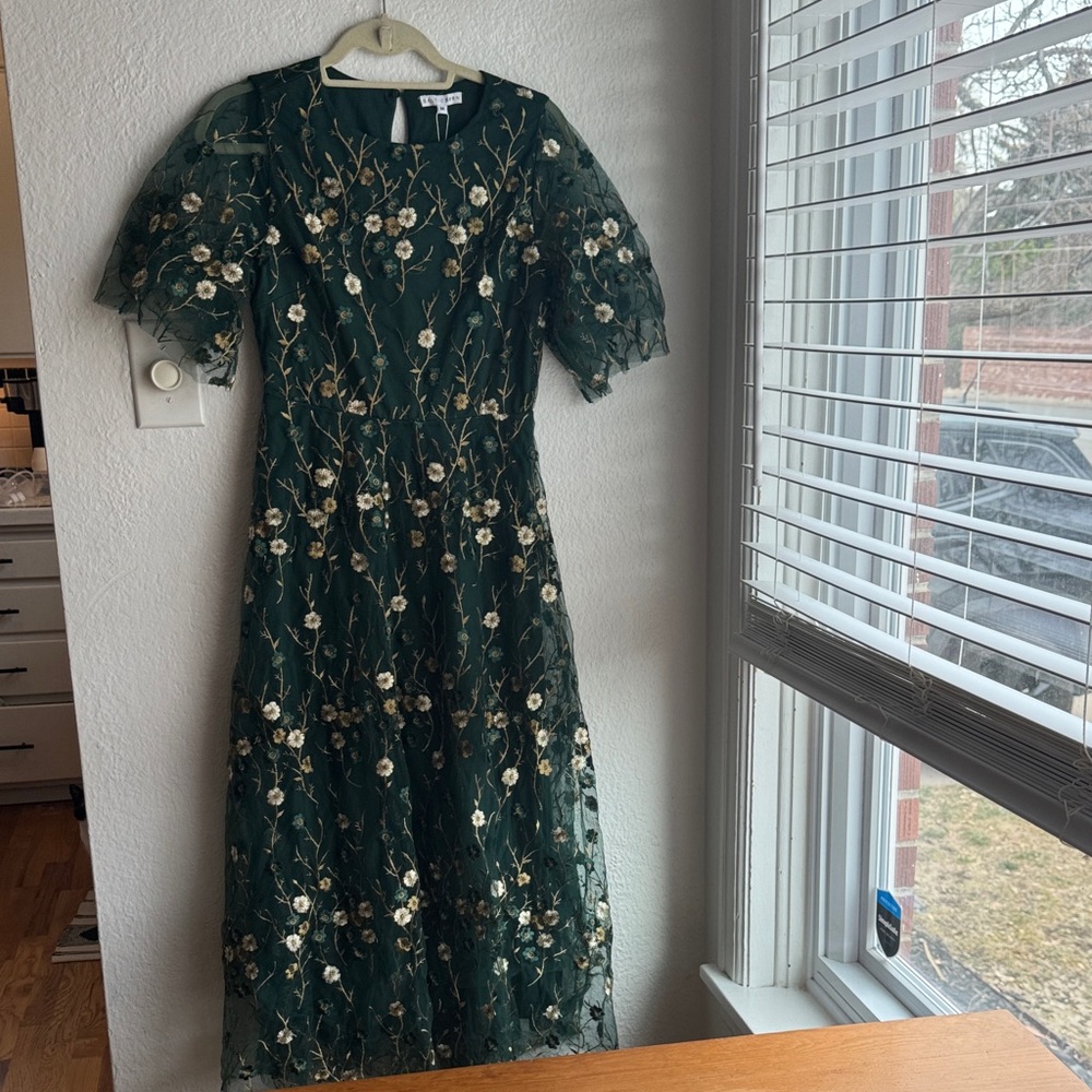 NWT Baltic Born Arabella Embroidered Dark Green Floral Maxi Dress